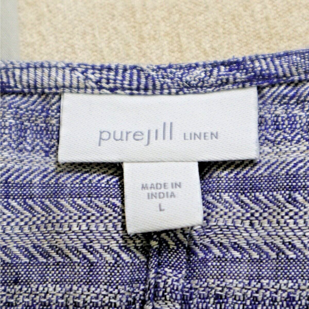 Pure J Jill Size L Woven Stripe Linen Maxi Dress Keyhole Neck Blue - Picture 9 of 10
